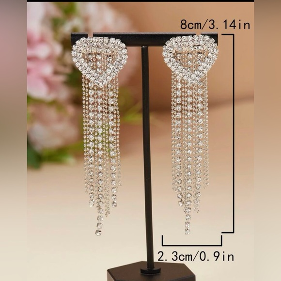 Nwt Rhinestone Heart tassel earrings - Picture 3 of 3